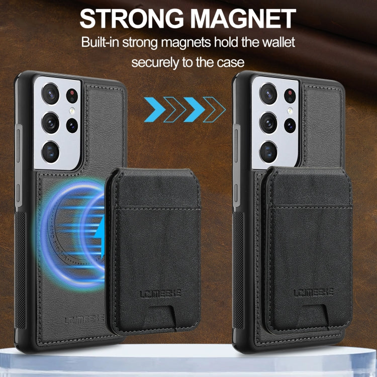 For Samsung Galaxy S21 Ultra 5G LC.IMEEKE L3 Series Detachable RFID Card Bag Magsafe Phone Case(Black)