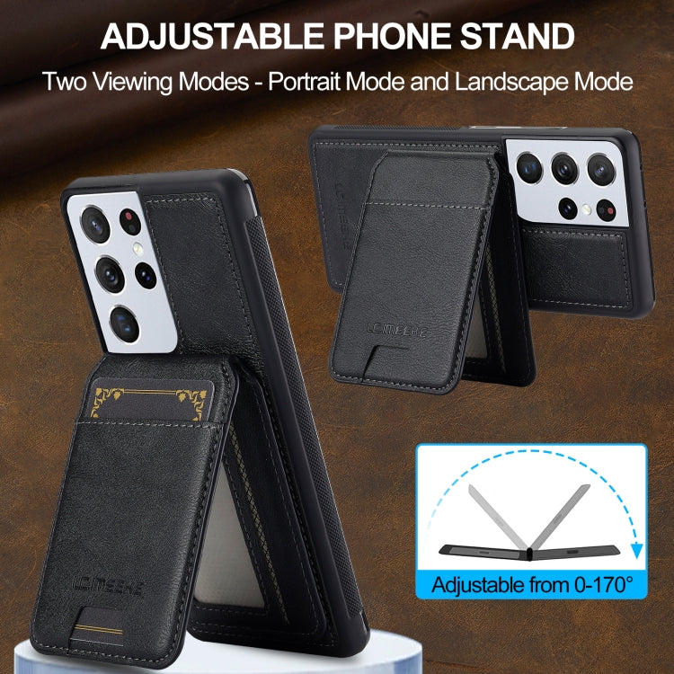 For Samsung Galaxy S21 Ultra 5G LC.IMEEKE L3 Series Detachable RFID Card Bag Magsafe Phone Case(Black)