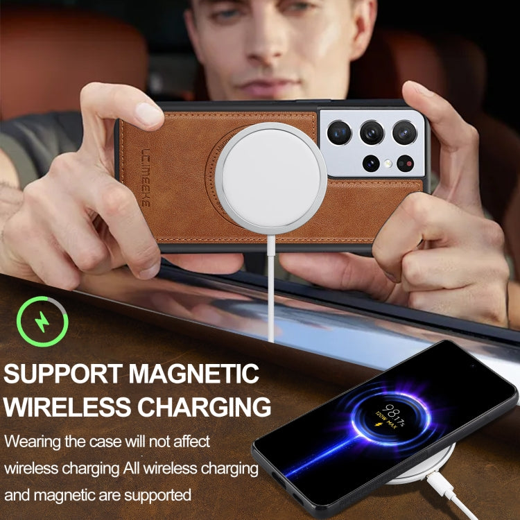 For Samsung Galaxy S21 Ultra 5G LC.IMEEKE L3 Series Detachable RFID Card Bag Magsafe Phone Case(Brown)