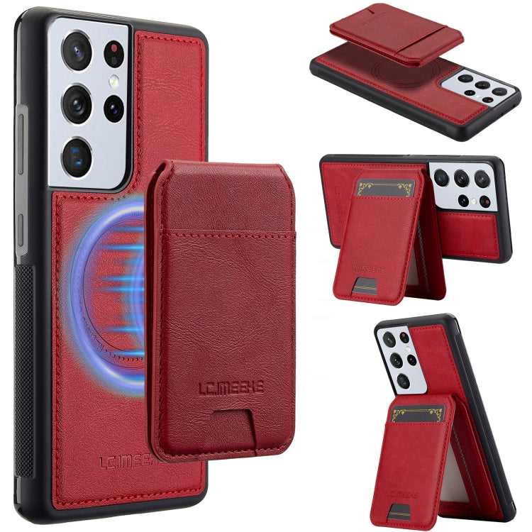 For Samsung Galaxy S21 Ultra 5G LC.IMEEKE L3 Series Detachable RFID Card Bag Magsafe Phone Case(Red)