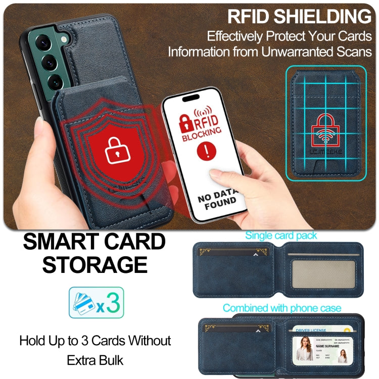 For Samsung Galaxy S21+ 5G LC.IMEEKE L3 Series Detachable RFID Card Bag Magsafe Phone Case(Blue)