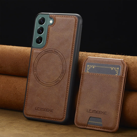 For Samsung Galaxy S22 5G LC.IMEEKE L3 Series Detachable RFID Card Bag Magsafe Phone Case(Brown)
