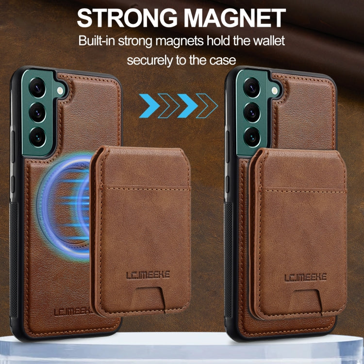For Samsung Galaxy S22 5G LC.IMEEKE L3 Series Detachable RFID Card Bag Magsafe Phone Case(Brown)