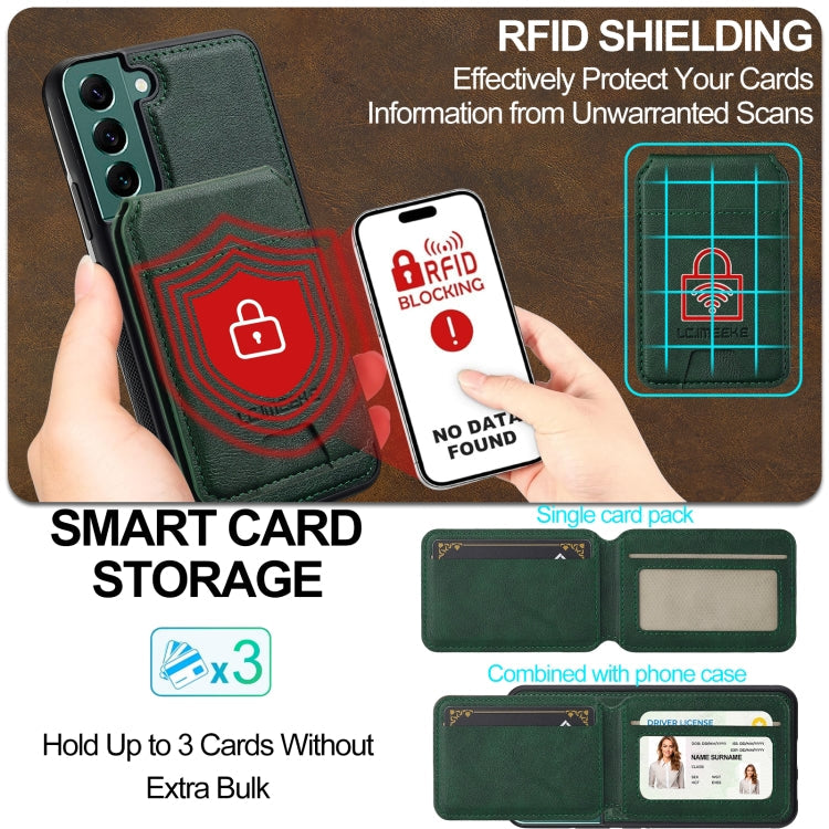 For Samsung Galaxy S22 5G LC.IMEEKE L3 Series Detachable RFID Card Bag Magsafe Phone Case(Green)