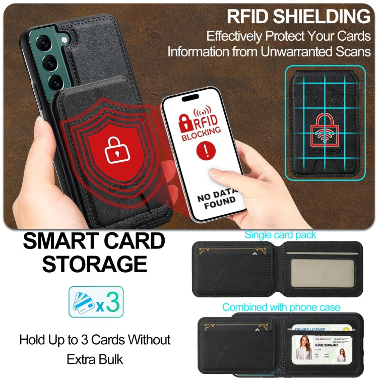 For Samsung Galaxy S22+ 5G LC.IMEEKE L3 Series Detachable RFID Card Bag Magsafe Phone Case(Black)