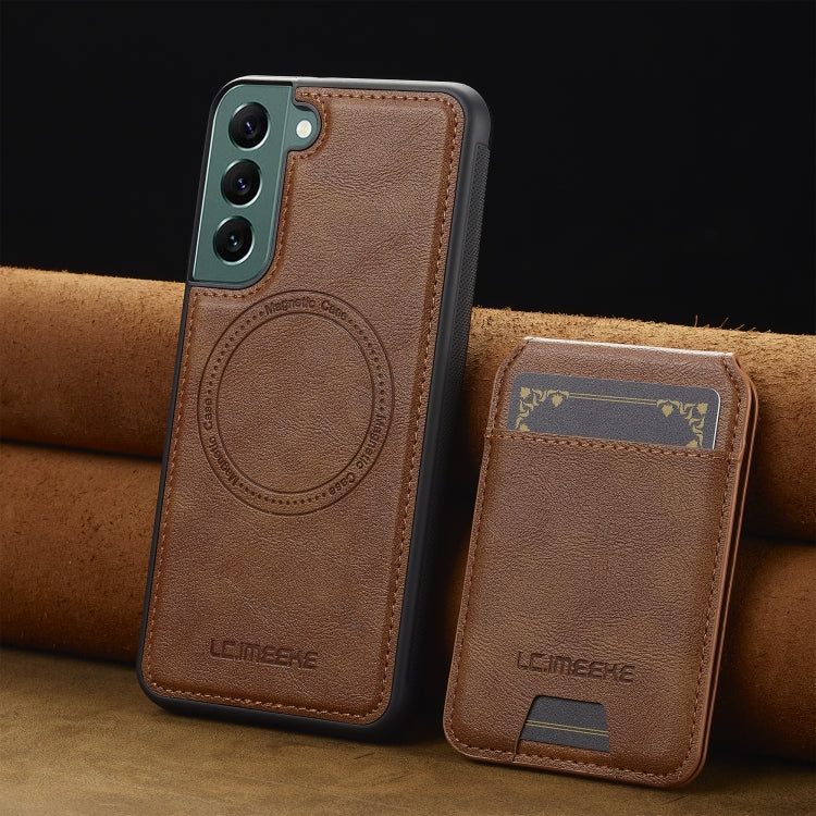 For Samsung Galaxy S21 FE 5G LC.IMEEKE L3 Series Detachable RFID Card Bag Magsafe Phone Case(Brown)