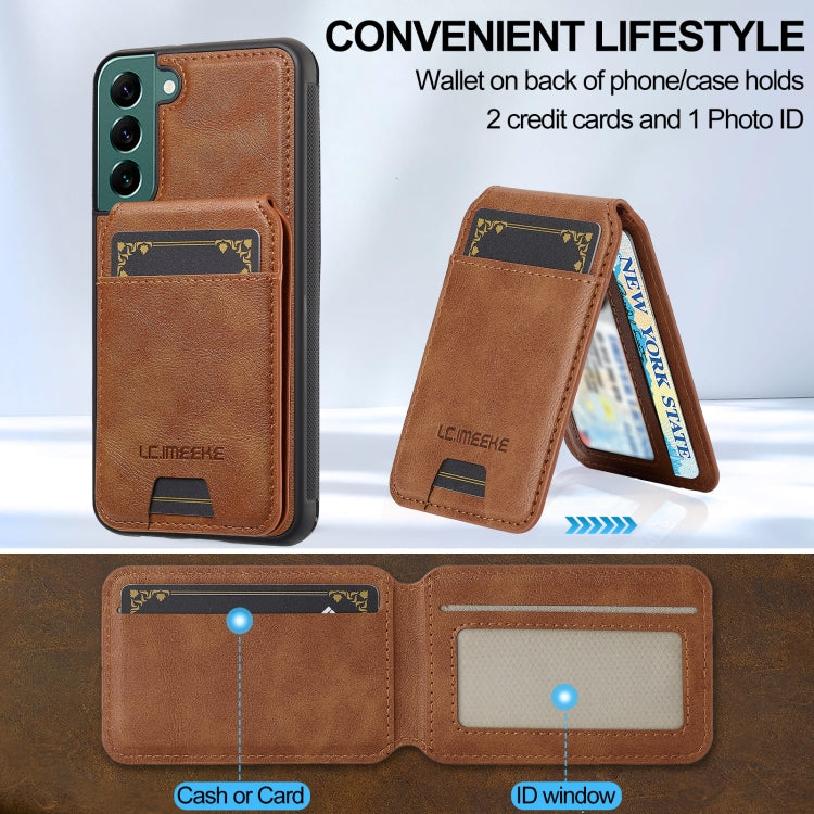 For Samsung Galaxy S21 FE 5G LC.IMEEKE L3 Series Detachable RFID Card Bag Magsafe Phone Case(Brown)
