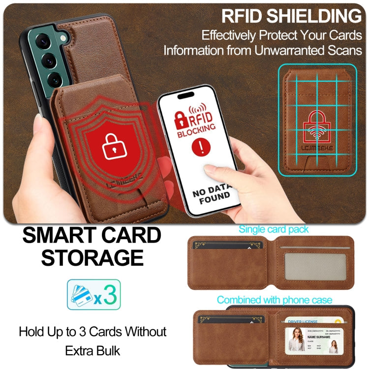 For Samsung Galaxy S21 FE 5G LC.IMEEKE L3 Series Detachable RFID Card Bag Magsafe Phone Case(Brown)