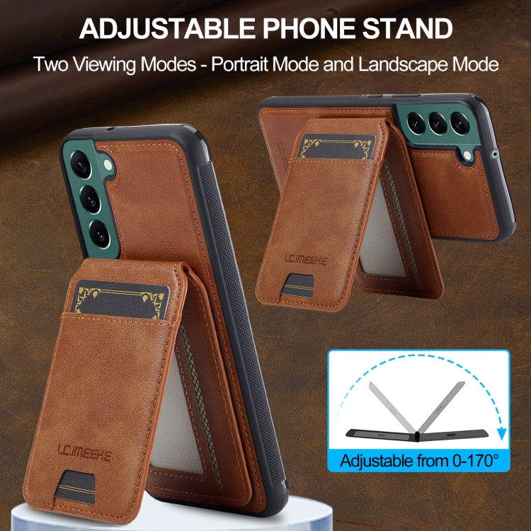 For Samsung Galaxy S21 FE 5G LC.IMEEKE L3 Series Detachable RFID Card Bag Magsafe Phone Case(Brown)