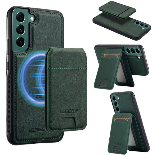 For Samsung Galaxy S21 FE 5G LC.IMEEKE L3 Series Detachable RFID Card Bag Magsafe Phone Case(Green)