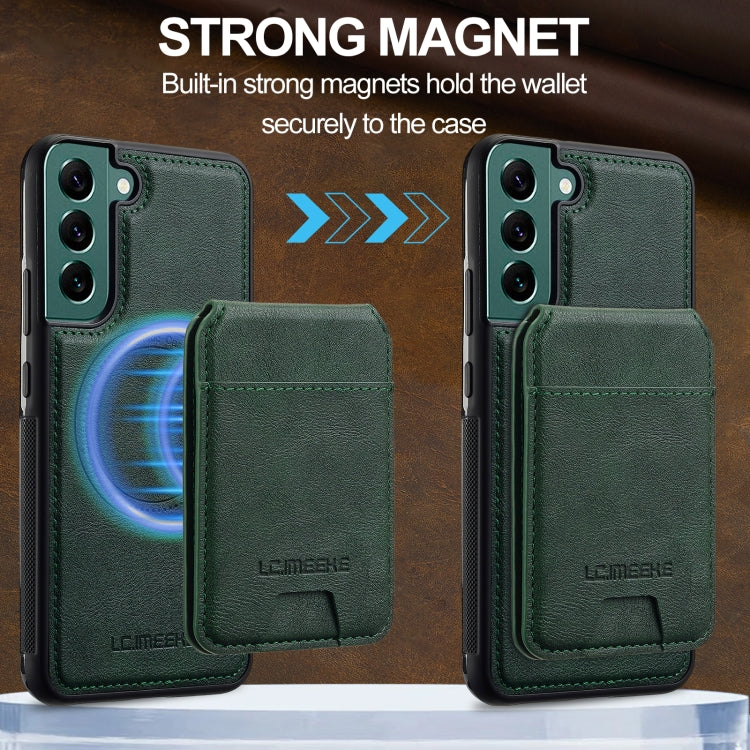For Samsung Galaxy S21 FE 5G LC.IMEEKE L3 Series Detachable RFID Card Bag Magsafe Phone Case(Green)