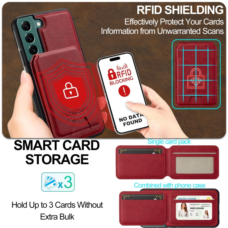 For Samsung Galaxy S21 FE 5G LC.IMEEKE L3 Series Detachable RFID Card Bag Magsafe Phone Case(Red)