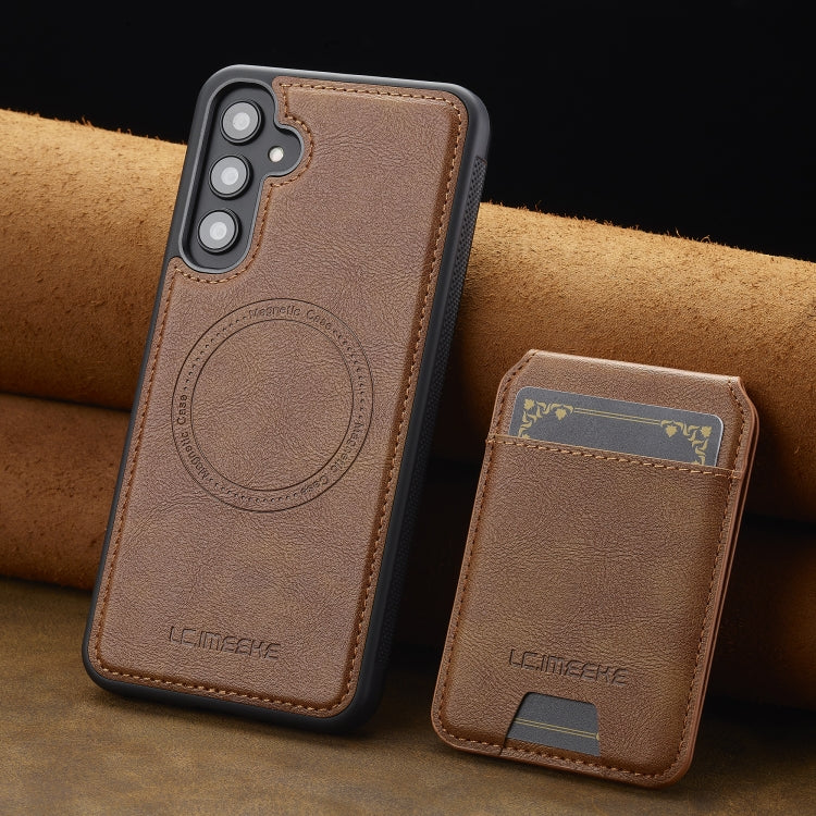 For Samsung Galaxy A55 5G LC.IMEEKE L3 Series Detachable RFID Card Bag Magsafe Phone Case(Brown)