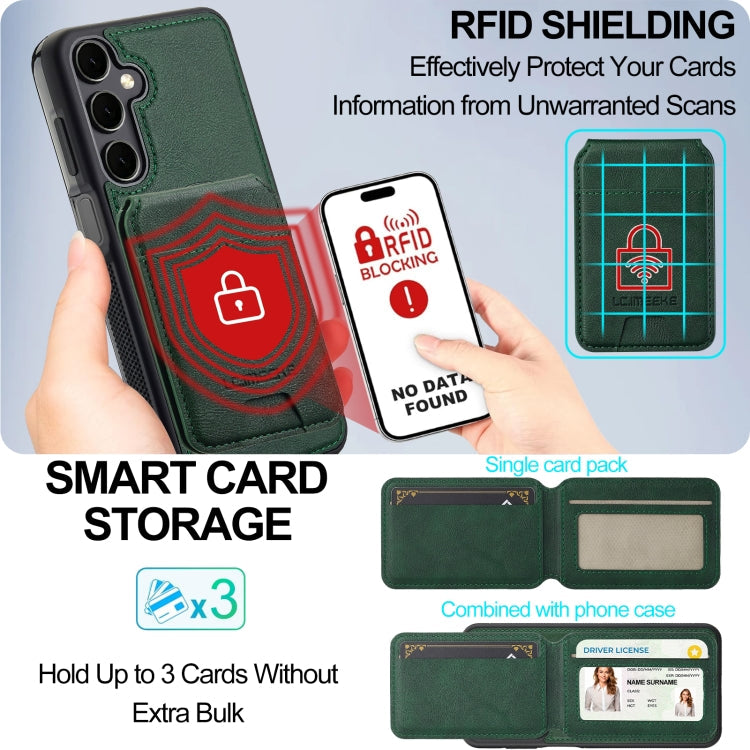 For Samsung Galaxy A35 5G LC.IMEEKE L3 Series Detachable RFID Card Bag Magsafe Phone Case(Green)