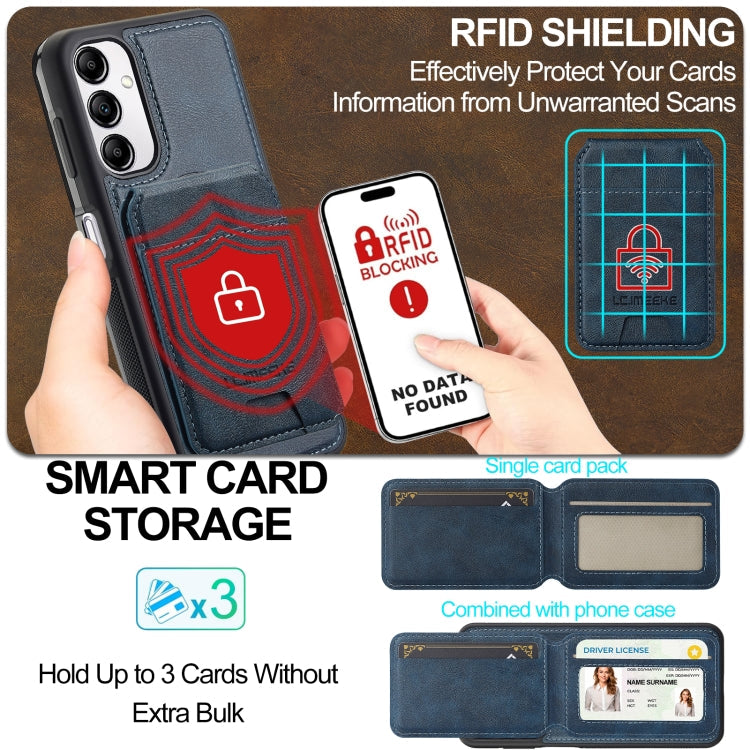 For Samsung Galaxy A34 5G LC.IMEEKE L3 Series Detachable RFID Card Bag Magsafe Phone Case(Blue)