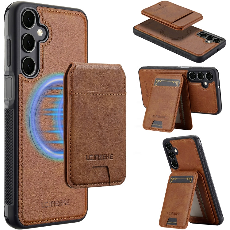 For Samsung Galaxy A15 5G / 4G LC.IMEEKE L3 Series Detachable RFID Card Bag Magsafe Phone Case(Brown)