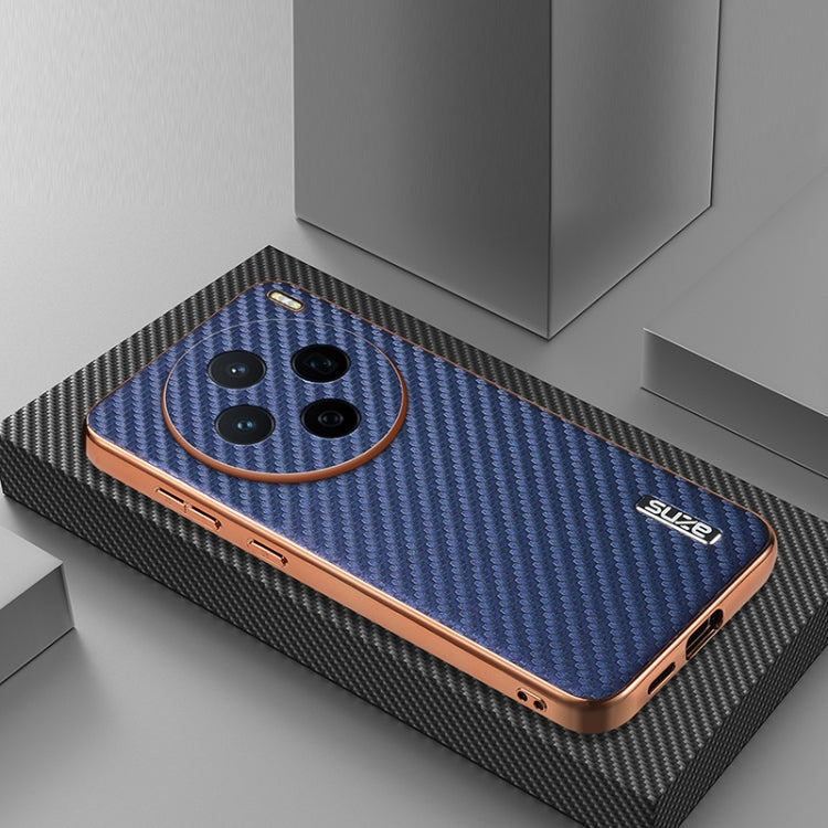 For vivo X200 AZNS Electroplated Edge Carbon Fiber Texture Phone Case(Blue)