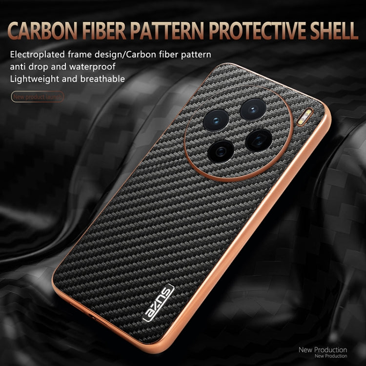 For vivo X200 AZNS Electroplated Edge Carbon Fiber Texture Phone Case(Green)