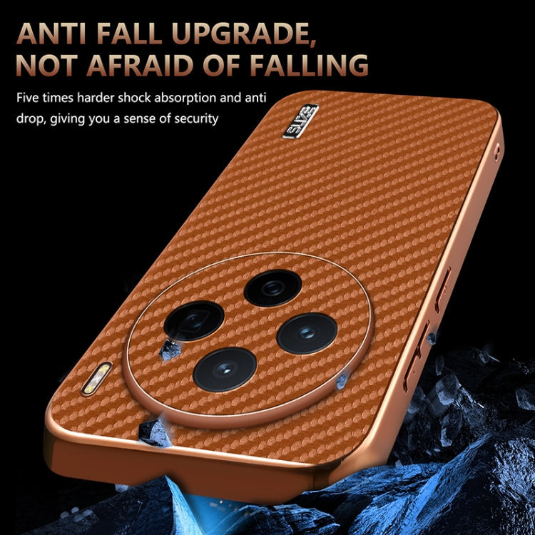 For vivo X200 AZNS Electroplated Edge Carbon Fiber Texture Phone Case(Green)