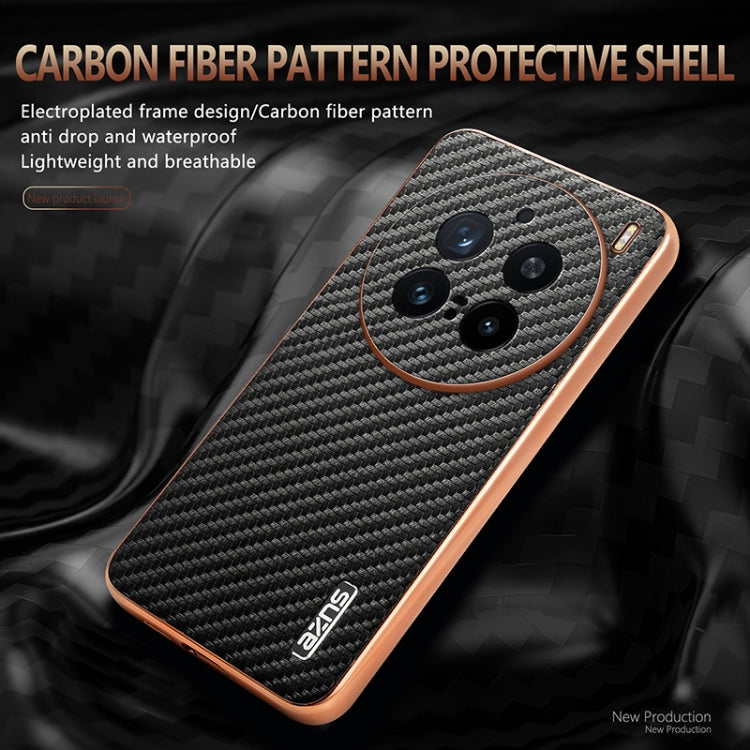 For vivo X200 Pro AZNS Electroplated Edge Carbon Fiber Texture Phone Case(Brown)
