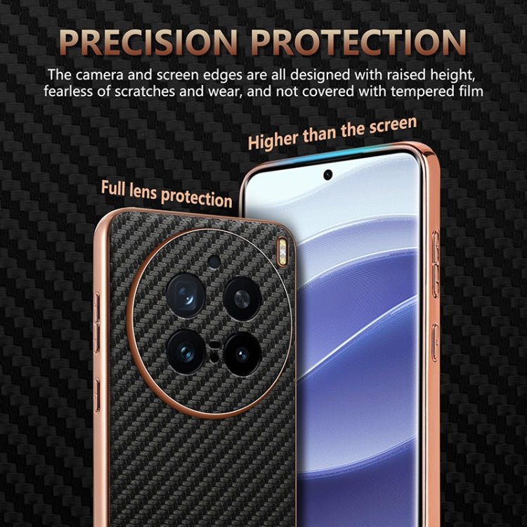 For vivo X200 Pro AZNS Electroplated Edge Carbon Fiber Texture Phone Case(Brown)