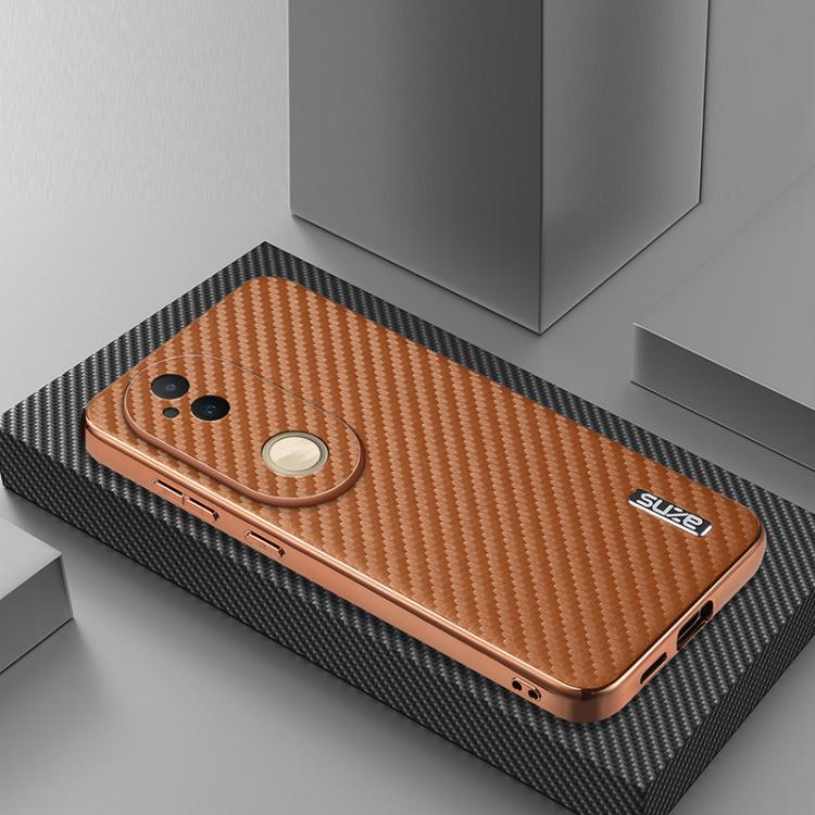 For vivo S20 AZNS Electroplated Edge Carbon Fiber Texture Phone Case(Brown)