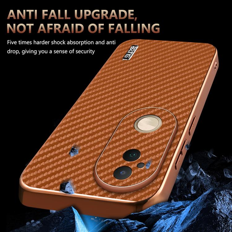 For vivo S20 AZNS Electroplated Edge Carbon Fiber Texture Phone Case(Brown)