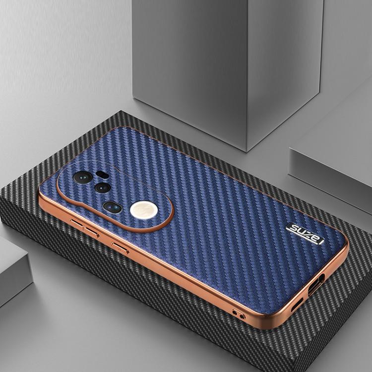 For vivo S20 Pro AZNS Electroplated Edge Carbon Fiber Texture Phone Case(Blue)