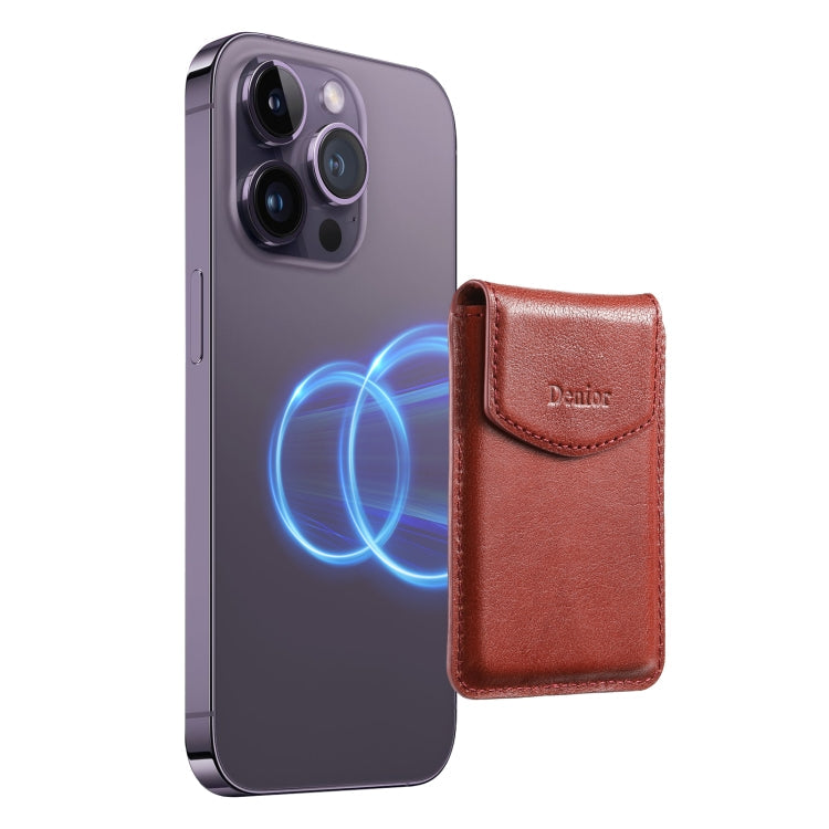 Denior V14 MagSafe Magnetic Phone Genuine Leather Card Sleeve(Brown)