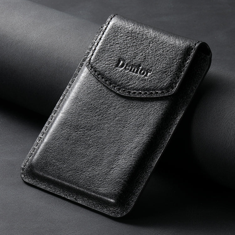Denior V14 MagSafe Magnetic Phone Genuine Leather Card Sleeve(Black)