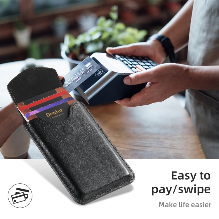 Denior V14 MagSafe Magnetic Phone Genuine Leather Card Sleeve(Black)