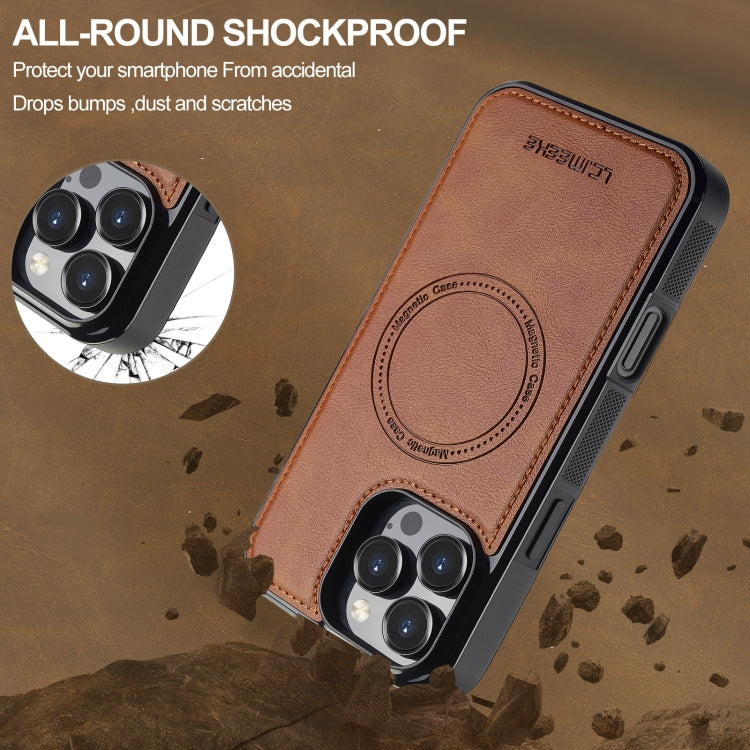 For iPhone 16 Pro Max LC.IMEEKE L5 Series Detachable RFID Card Bag Magsafe Phone Case(Brown)