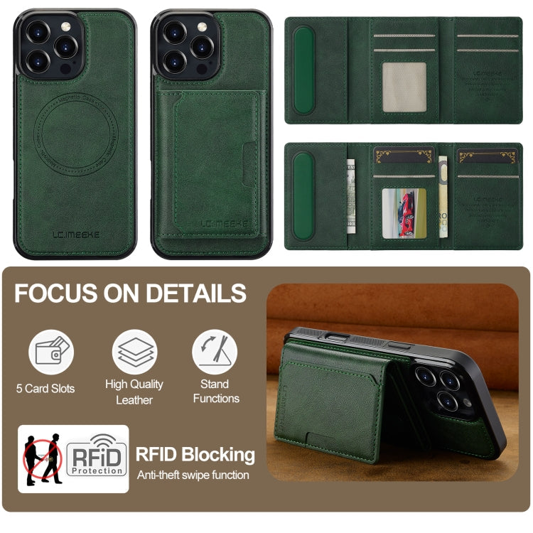 For iPhone 16 Pro Max LC.IMEEKE L5 Series Detachable RFID Card Bag Magsafe Phone Case(Green)
