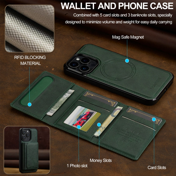 For iPhone 16 Pro LC.IMEEKE L5 Series Detachable RFID Card Bag Magsafe Phone Case(Green)