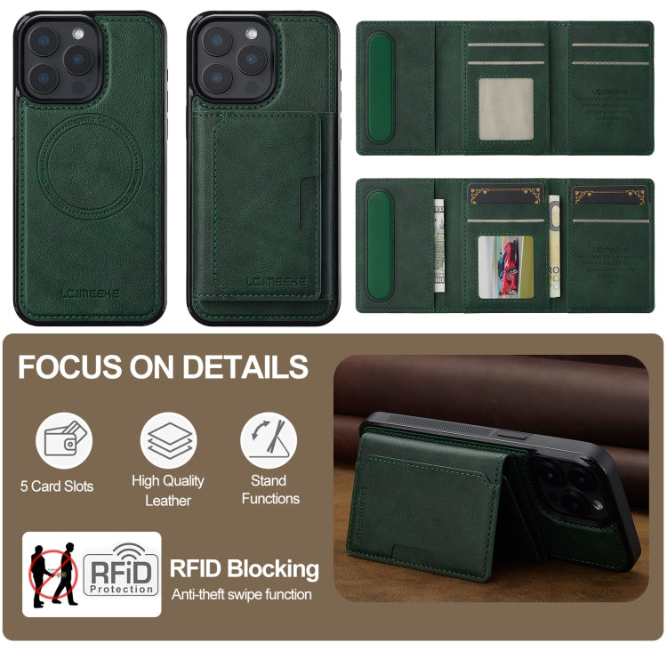 For iPhone 16 Pro LC.IMEEKE L5 Series Detachable RFID Card Bag Magsafe Phone Case(Green)