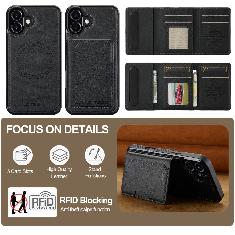 For iPhone 16 LC.IMEEKE L5 Series Detachable RFID Card Bag Magsafe Phone Case(Black)
