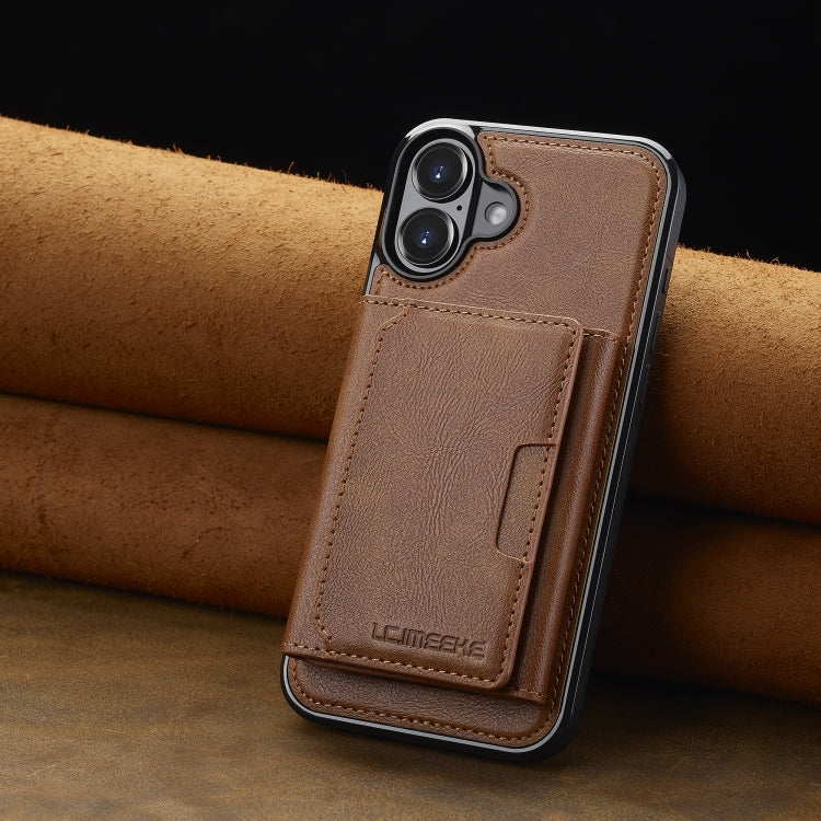 For iPhone 16 LC.IMEEKE L5 Series Detachable RFID Card Bag Magsafe Phone Case(Brown)