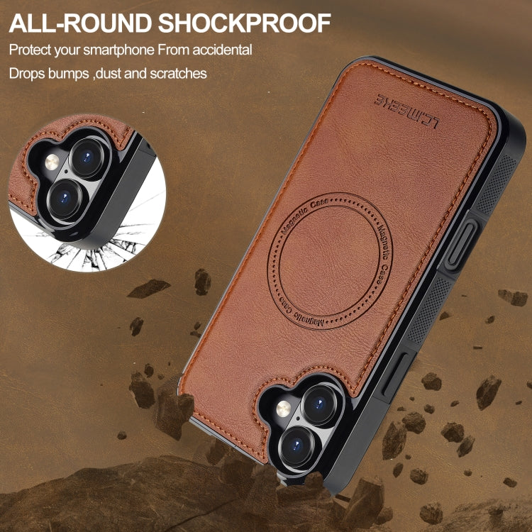 For iPhone 16 LC.IMEEKE L5 Series Detachable RFID Card Bag Magsafe Phone Case(Brown)