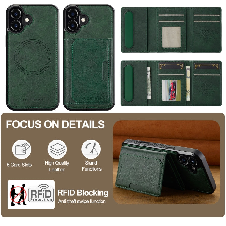 For iPhone 16 LC.IMEEKE L5 Series Detachable RFID Card Bag Magsafe Phone Case(Green)