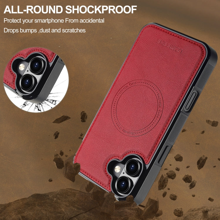 For iPhone 16 LC.IMEEKE L5 Series Detachable RFID Card Bag Magsafe Phone Case(Red)