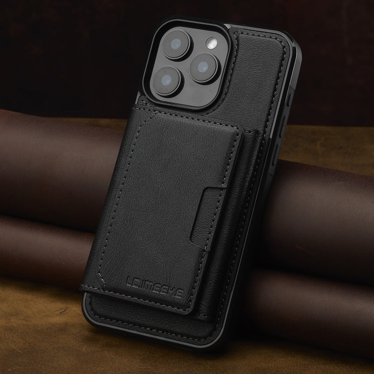 For iPhone 15 Pro Max LC.IMEEKE L5 Series Detachable RFID Card Bag Magsafe Phone Case(Black)