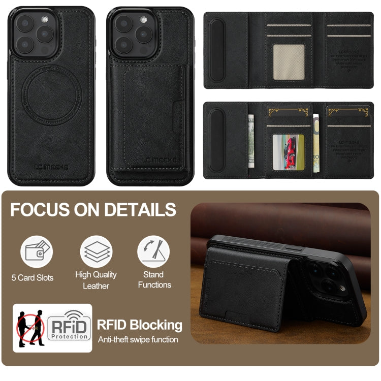 For iPhone 15 Pro Max LC.IMEEKE L5 Series Detachable RFID Card Bag Magsafe Phone Case(Black)