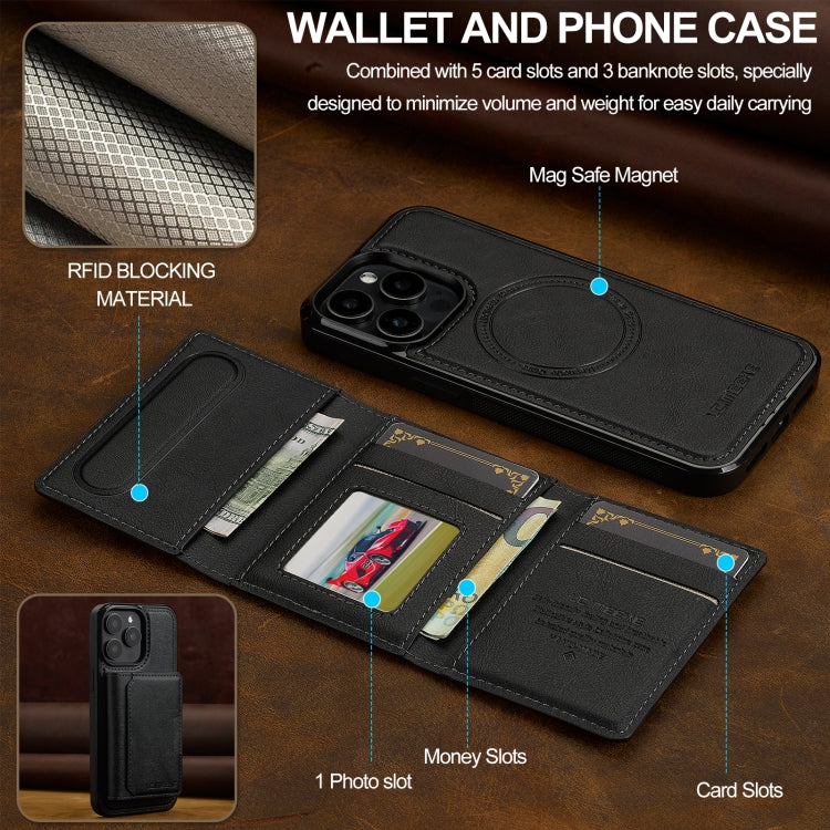 For iPhone 15 Pro LC.IMEEKE L5 Series Detachable RFID Card Bag Magsafe Phone Case(Black)