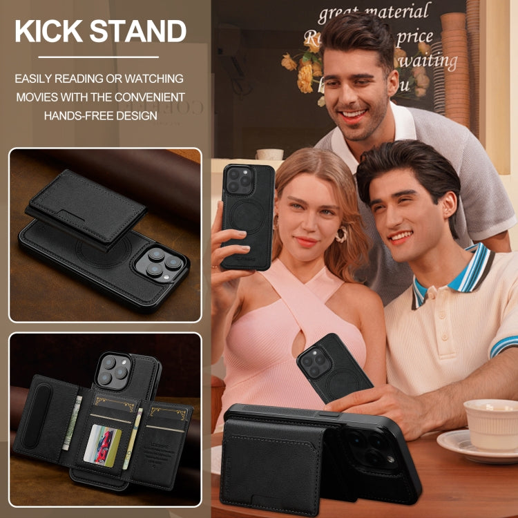 For iPhone 14 Pro Max LC.IMEEKE L5 Series Detachable RFID Card Bag Magsafe Phone Case(Black)
