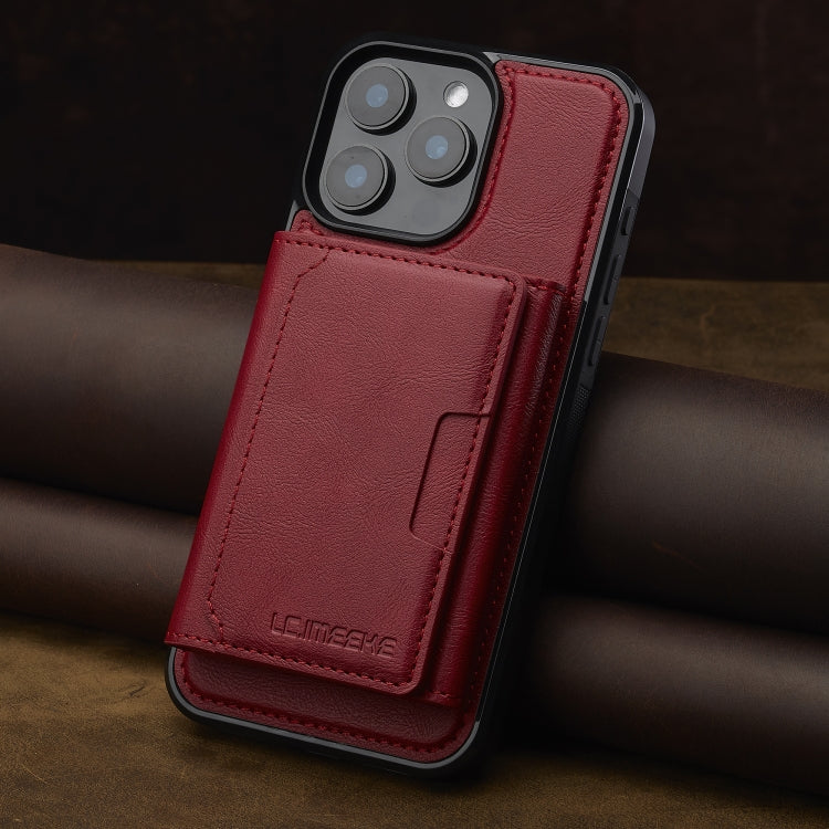 For iPhone 14 Pro Max LC.IMEEKE L5 Series Detachable RFID Card Bag Magsafe Phone Case(Red)
