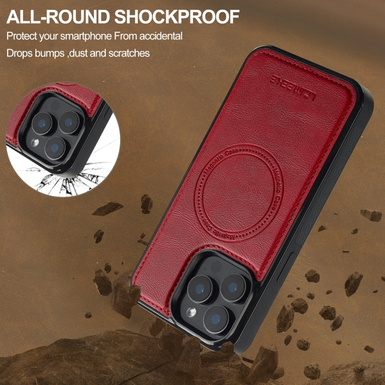 For iPhone 14 Pro Max LC.IMEEKE L5 Series Detachable RFID Card Bag Magsafe Phone Case(Red)