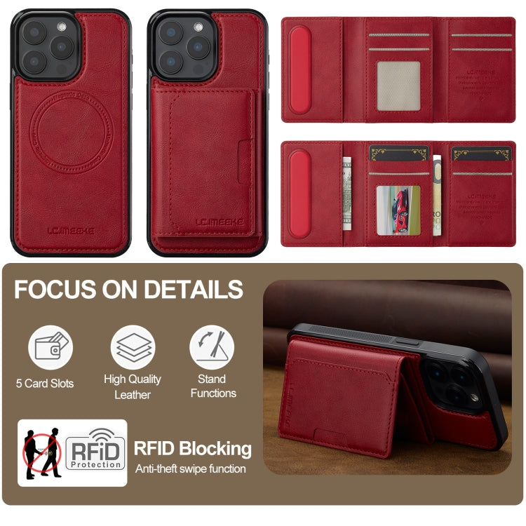 For iPhone 14 Pro Max LC.IMEEKE L5 Series Detachable RFID Card Bag Magsafe Phone Case(Red)