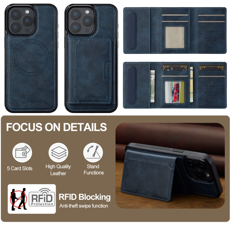 For iPhone 14 Pro LC.IMEEKE L5 Series Detachable RFID Card Bag Magsafe Phone Case(Blue)