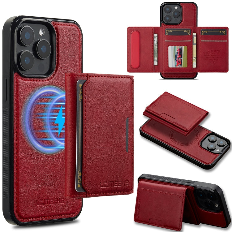 For iPhone 14 Pro LC.IMEEKE L5 Series Detachable RFID Card Bag Magsafe Phone Case(Red)
