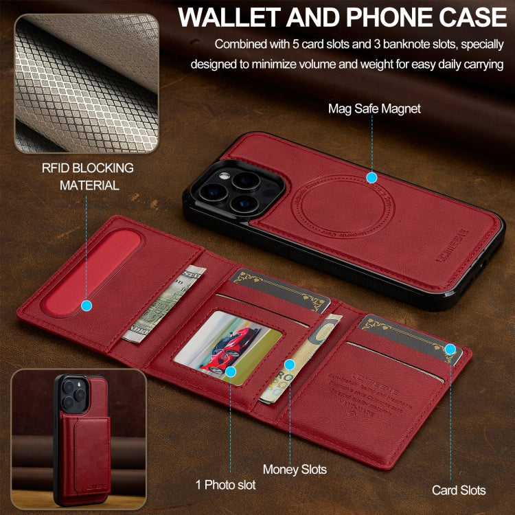 For iPhone 14 Pro LC.IMEEKE L5 Series Detachable RFID Card Bag Magsafe Phone Case(Red)